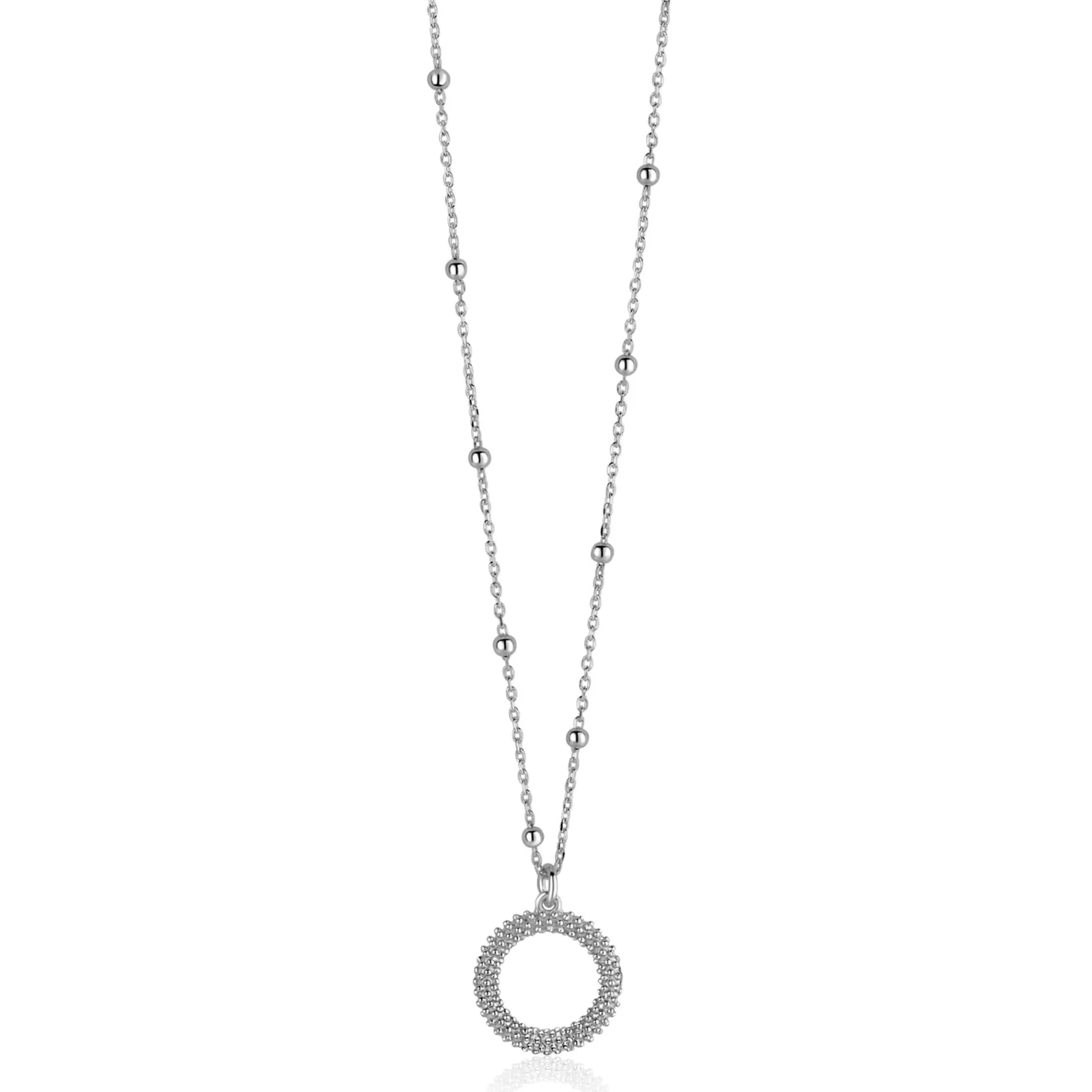 ZINZI zilveren ketting met kleine bolletjes en ronde hanger (12mm) met bolstructuur 42-45cm ZIC2704