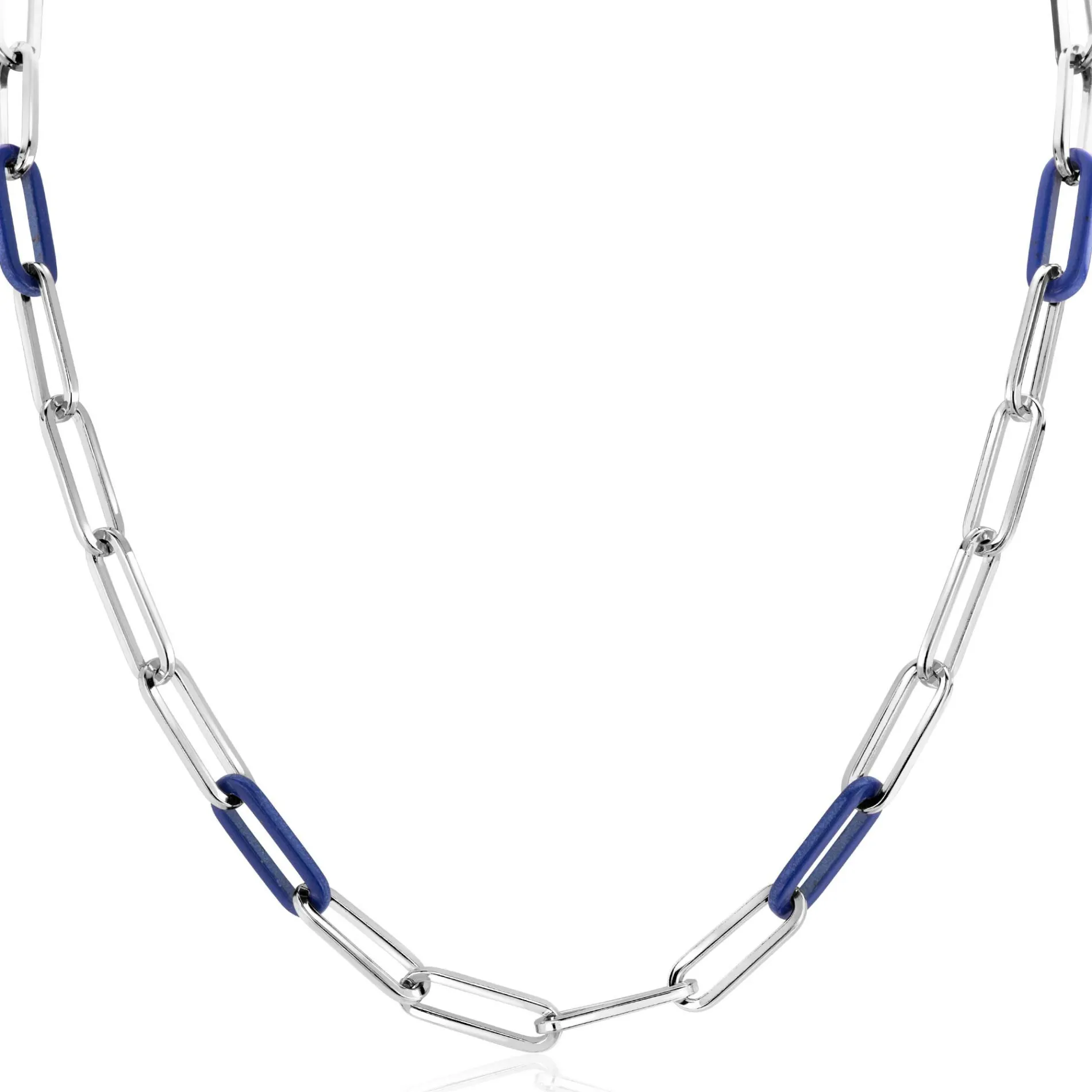 ZINZI zilveren ketting met paperclip-schakels en trendy schakels in lapis blauw 45cm ZIC2549