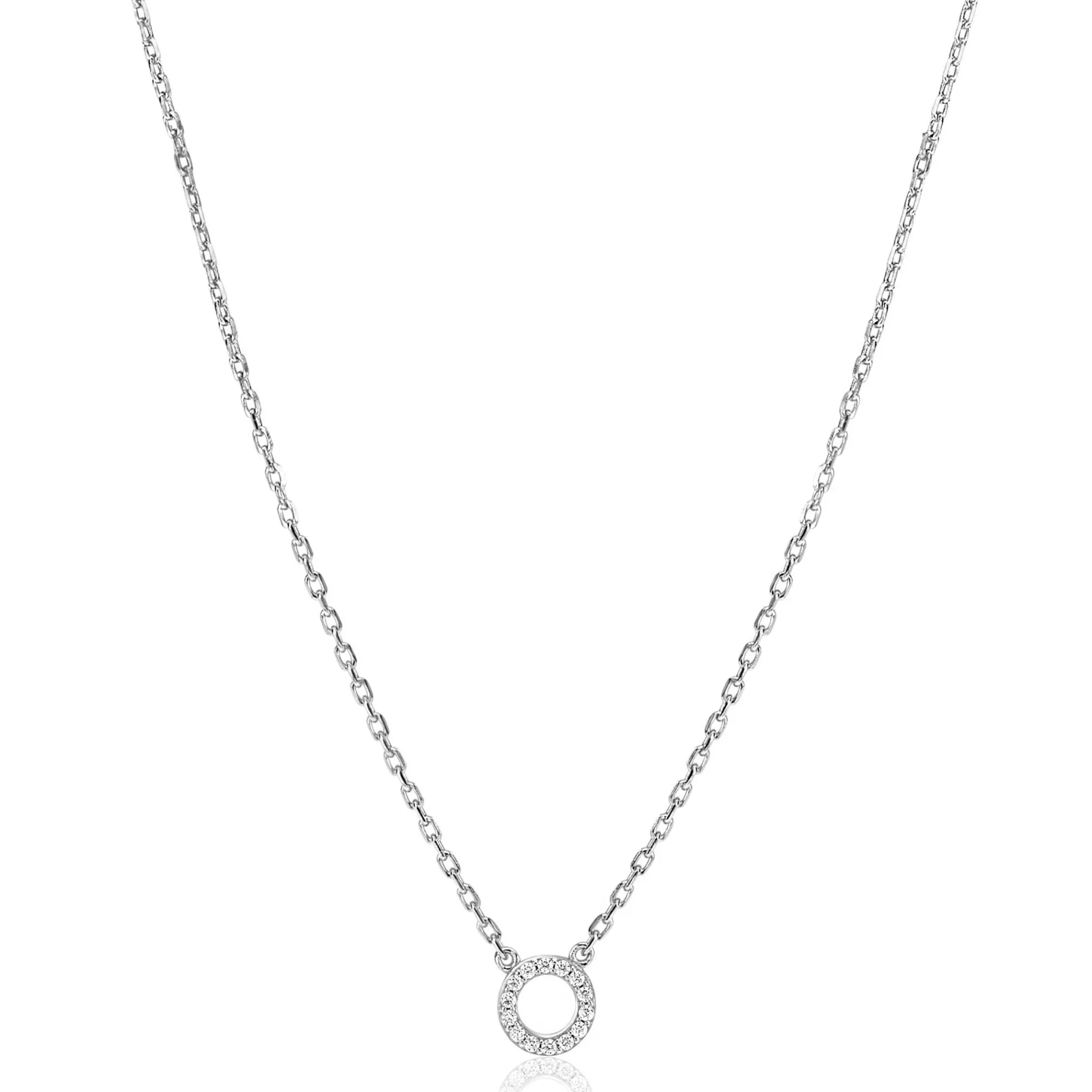 ZINZI zilveren ketting met open rondje (7,5mm) bezet met witte zirconia's 40-45cm ZIC2550
