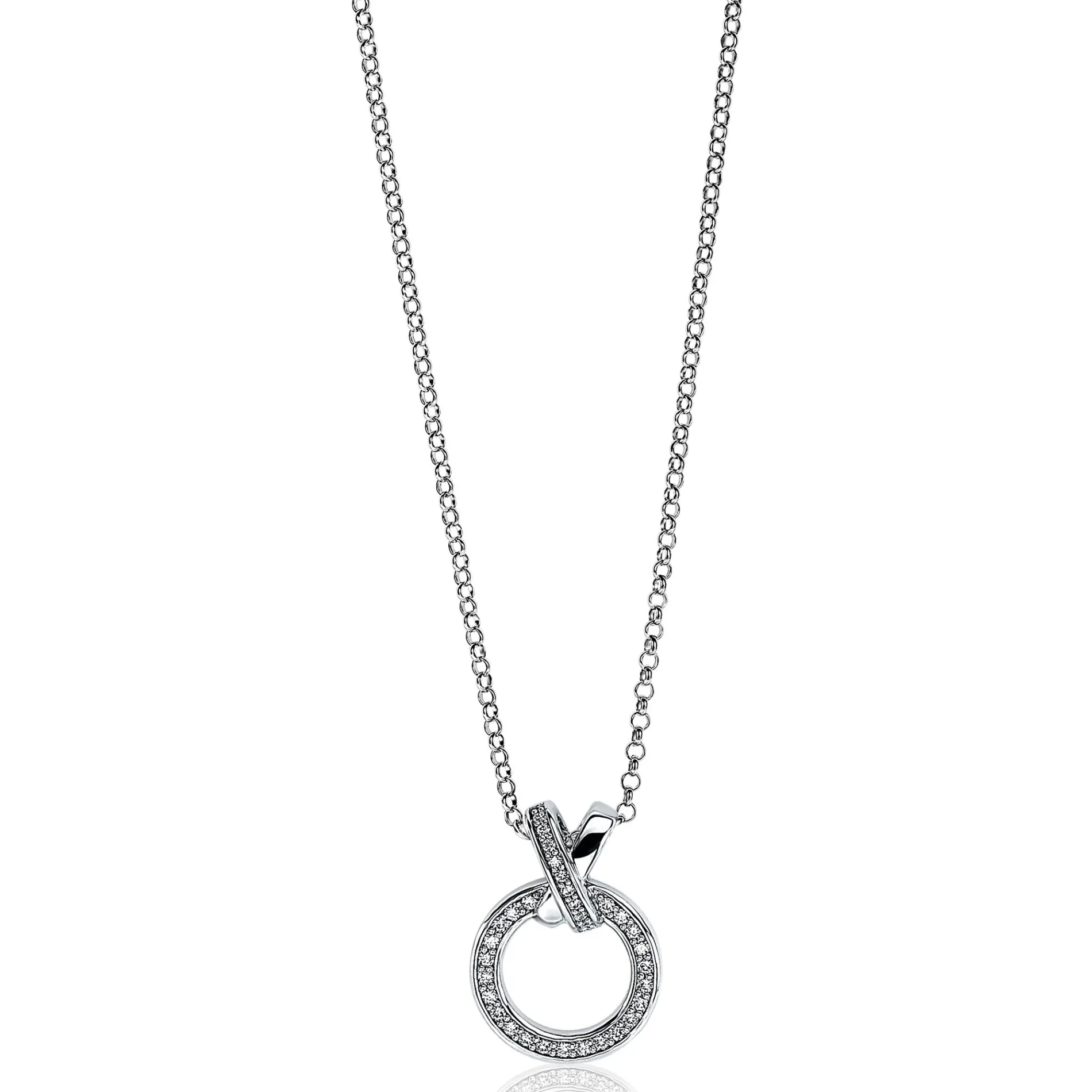 ZINZI zilveren ketting rond kruislings wit 45cm ZIC1816