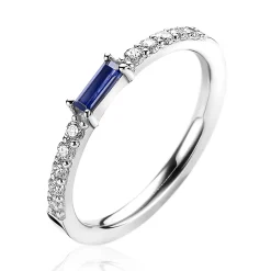 ZINZI zilveren luxe aanschuifring baguette geslepen donkerblauwe zirconia ZIR2133B