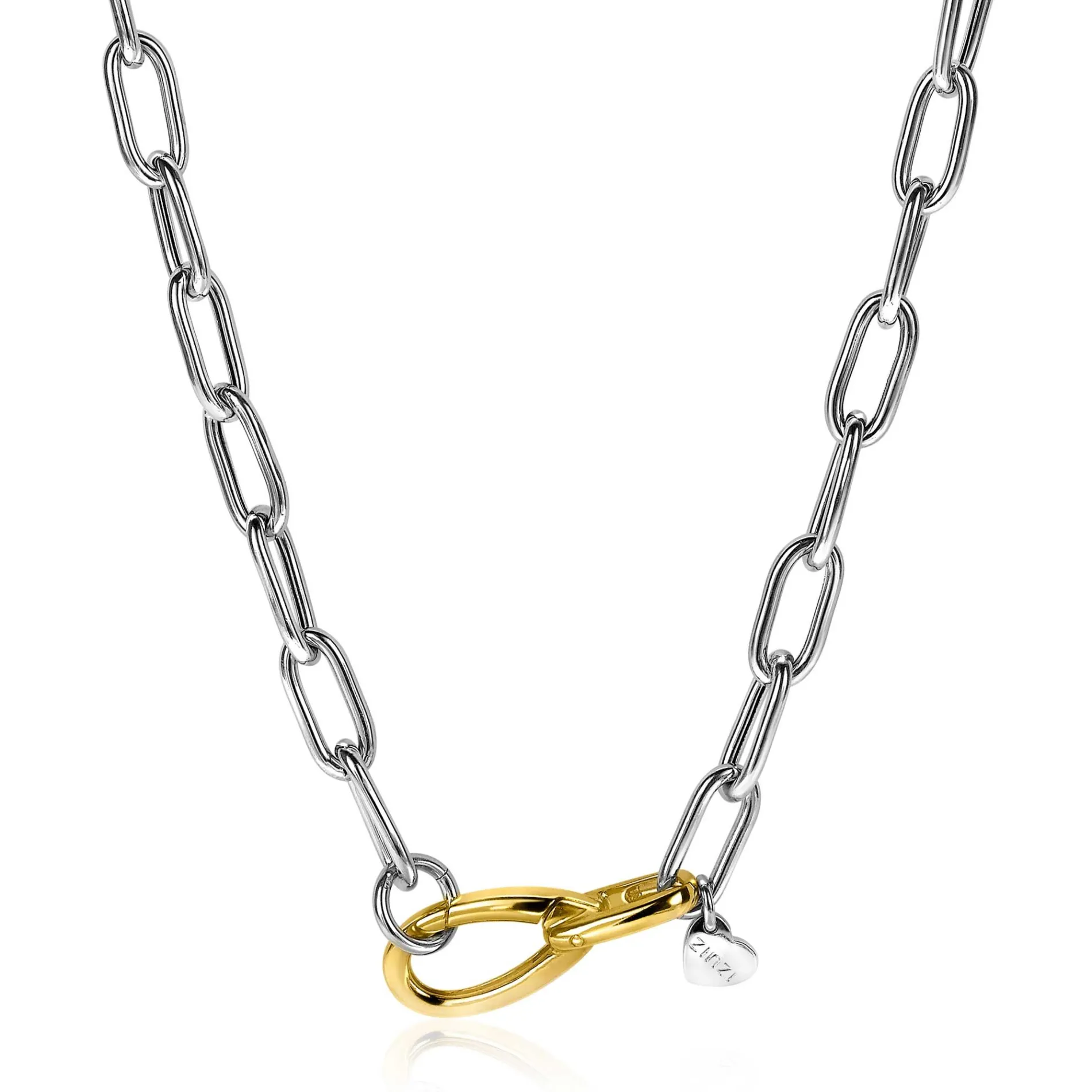 ZINZI zilveren luxe collier met brede paperclip schakel bicolor 43cm ZIC2106