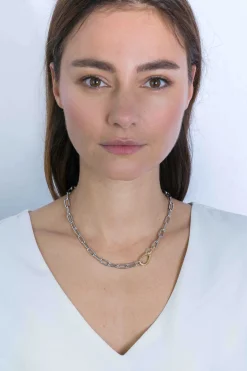 ZINZI zilveren luxe collier met brede paperclip schakel bicolor 43cm ZIC2106