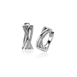 ZINZI zilveren luxe cross-over oorringen (15 x 6mm) bolletjes glad witte zirconia's ZIO2141