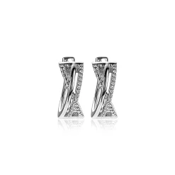 ZINZI zilveren luxe cross-over oorringen (15 x 6mm) bolletjes glad witte zirconia's ZIO2141