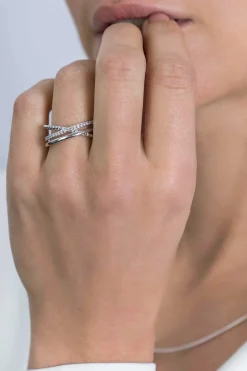 ZINZI zilveren luxe cross-over ring bolletjes glad witte zirconia's ZIR2141