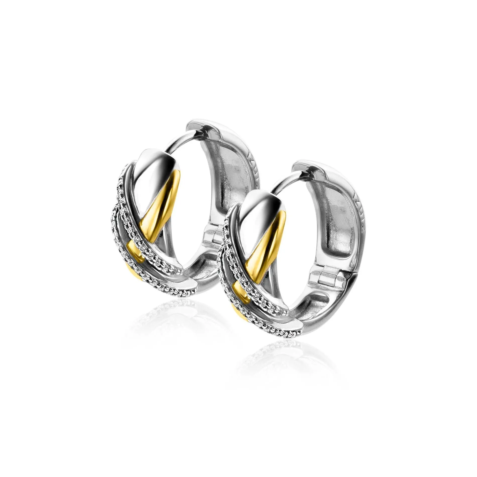 ZINZI zilveren luxe oorringen cross-over bicolor met witte zirconia's 16x6mm ZIO2243