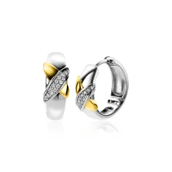 ZINZI zilveren luxe oorringen cross-over bicolor met witte zirconia's 16x6mm ZIO2240