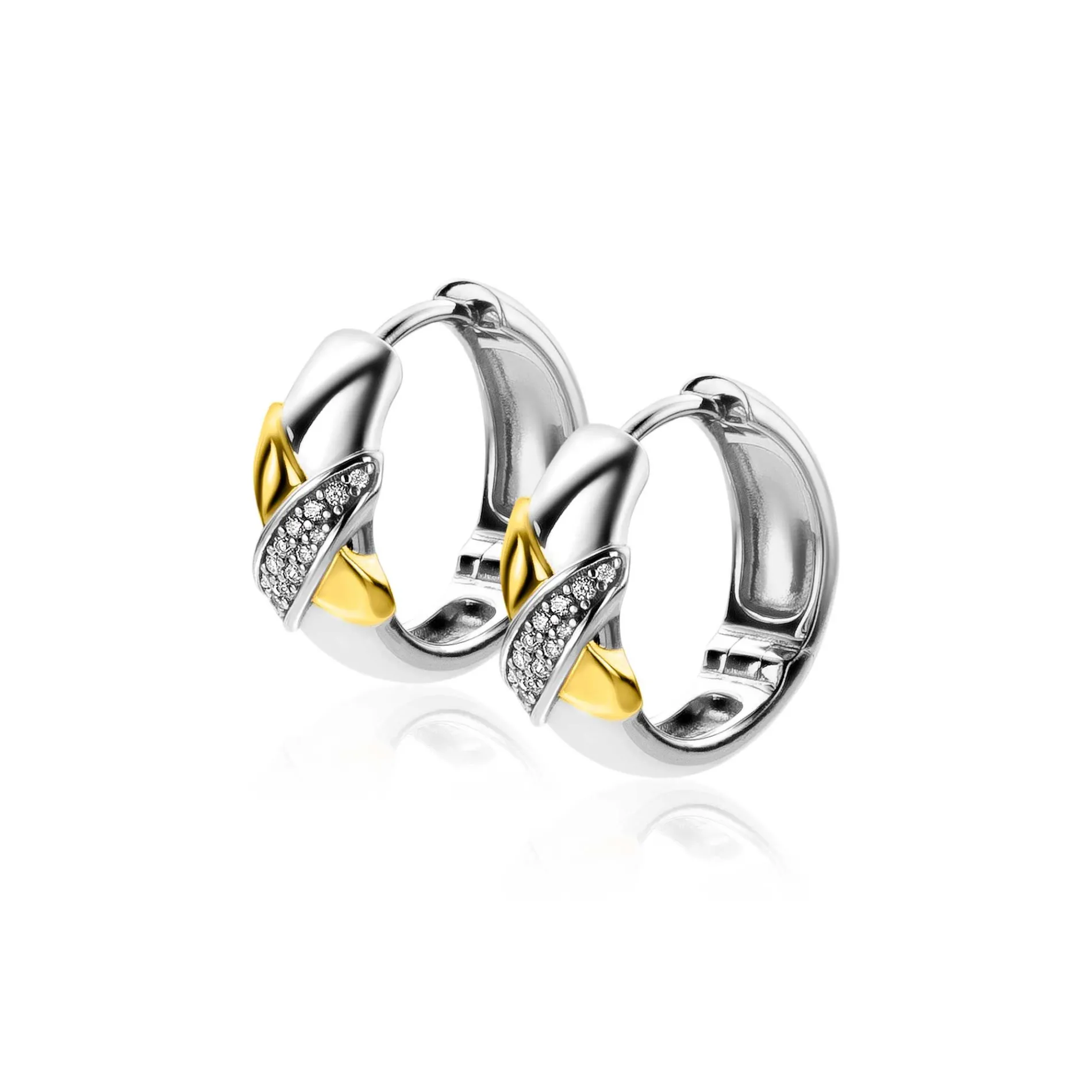 ZINZI zilveren luxe oorringen cross-over bicolor met witte zirconia's 16x6mm ZIO2240