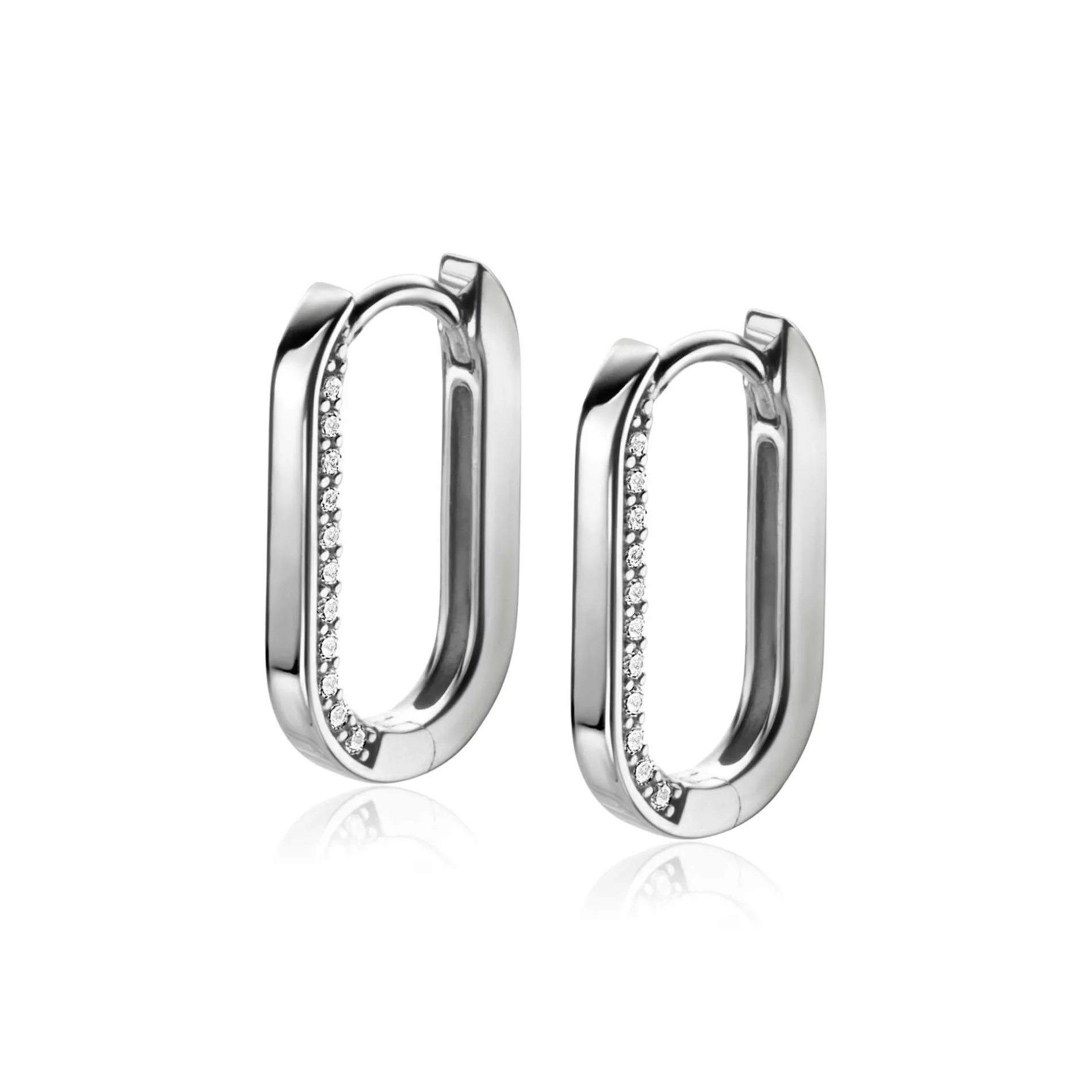 ZINZI zilveren luxe oorringen ovale vorm 20mm zijkant witte zirconia's ZIO2319