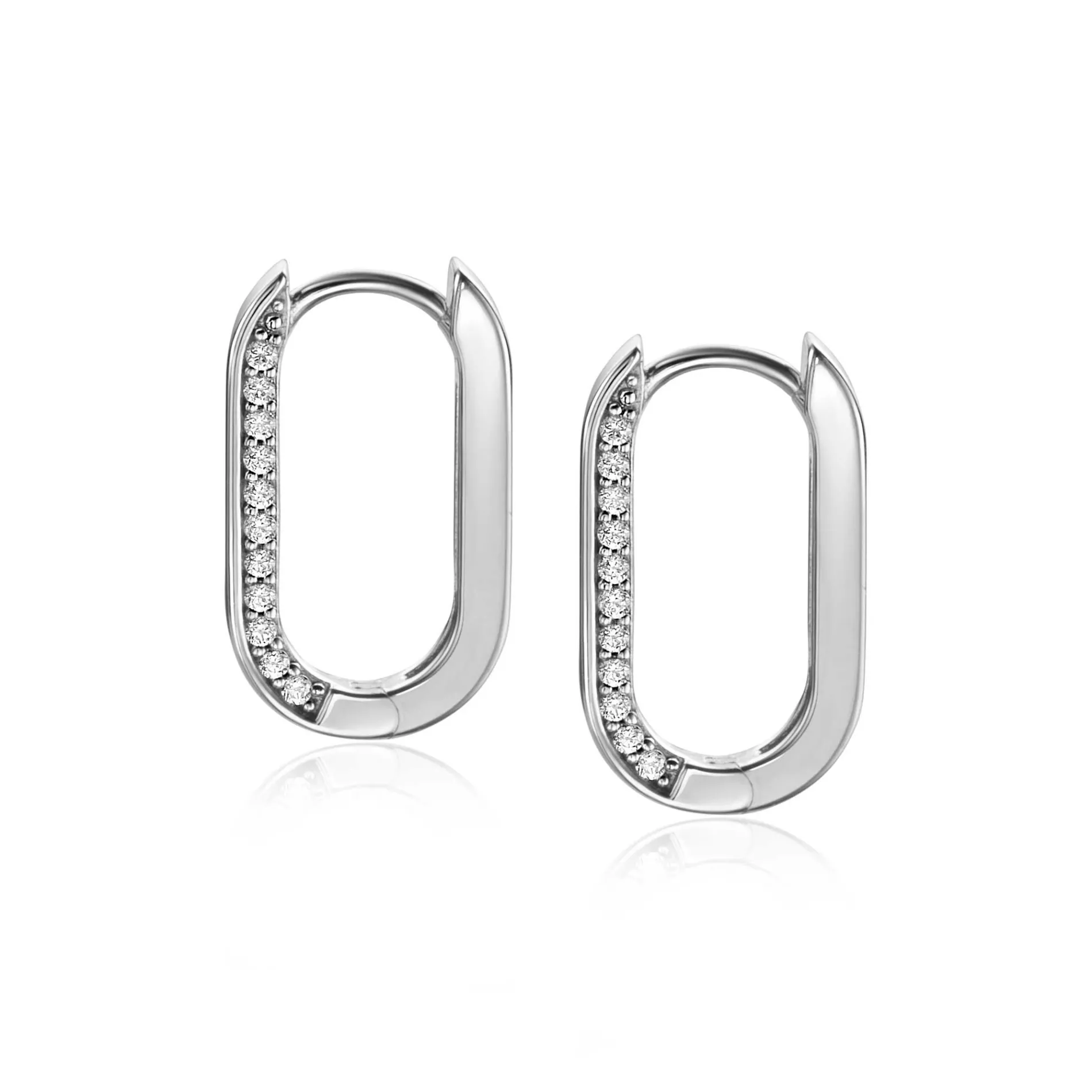 ZINZI zilveren luxe oorringen ovale vorm 20mm zijkant witte zirconia's ZIO2319