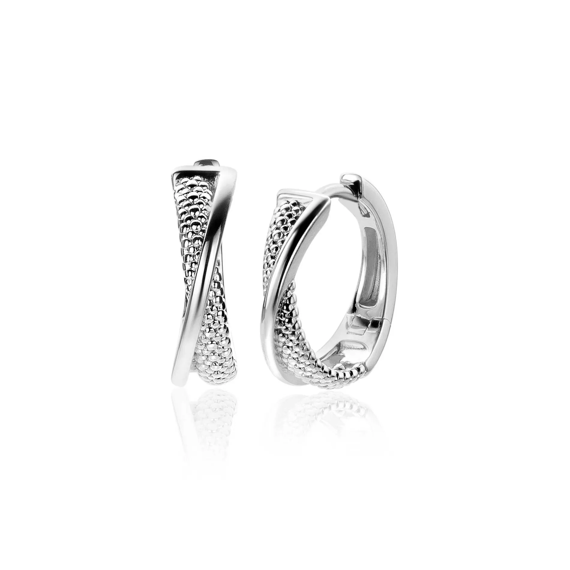 ZINZI zilveren luxe oorringen cross-over glad en bolletjes 18x4mm ZIO2242