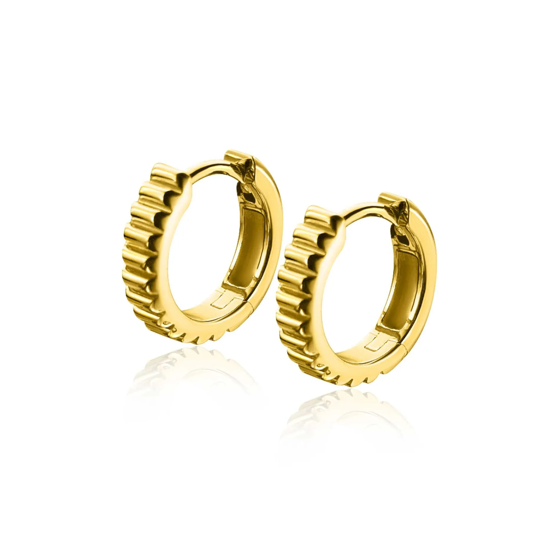 ZINZI zilveren luxe oorringen extra 14K geel verguld geribbeld 16mm ZIO2245