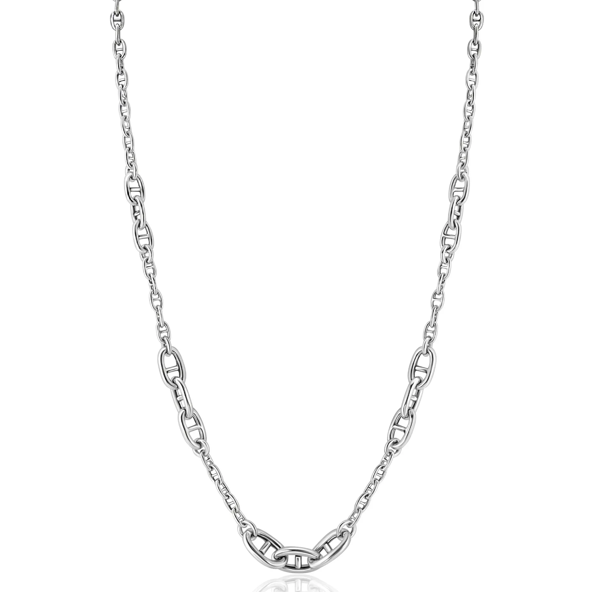 ZINZI zilveren marine schakel ketting, gecombineerd met trendy grotere marine schakels 7mm breed 43-48cm ZIC2407