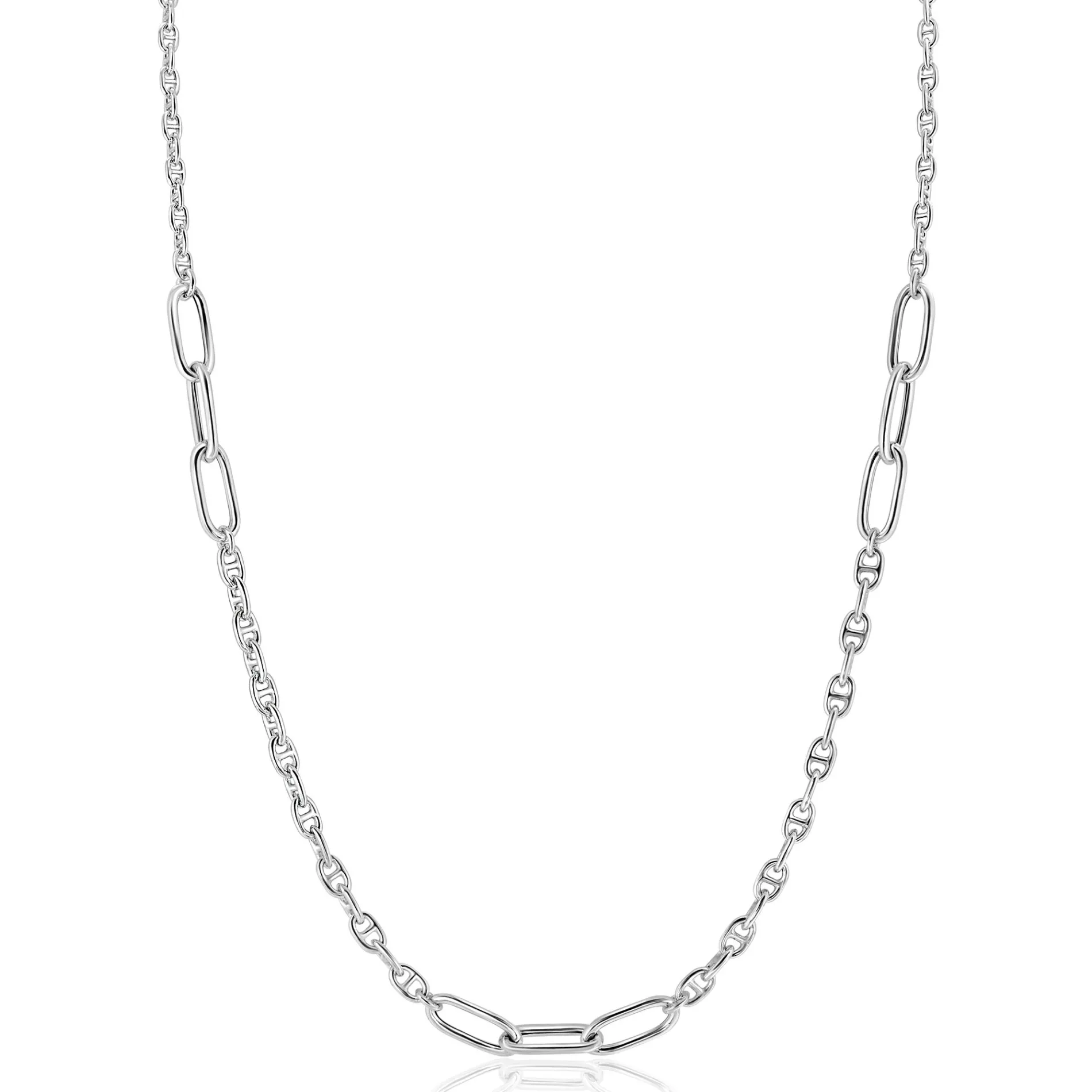 ZINZI zilveren marine schakel ketting, gecombineerd met grotere ovale schakels 42-45cm ZIC2413