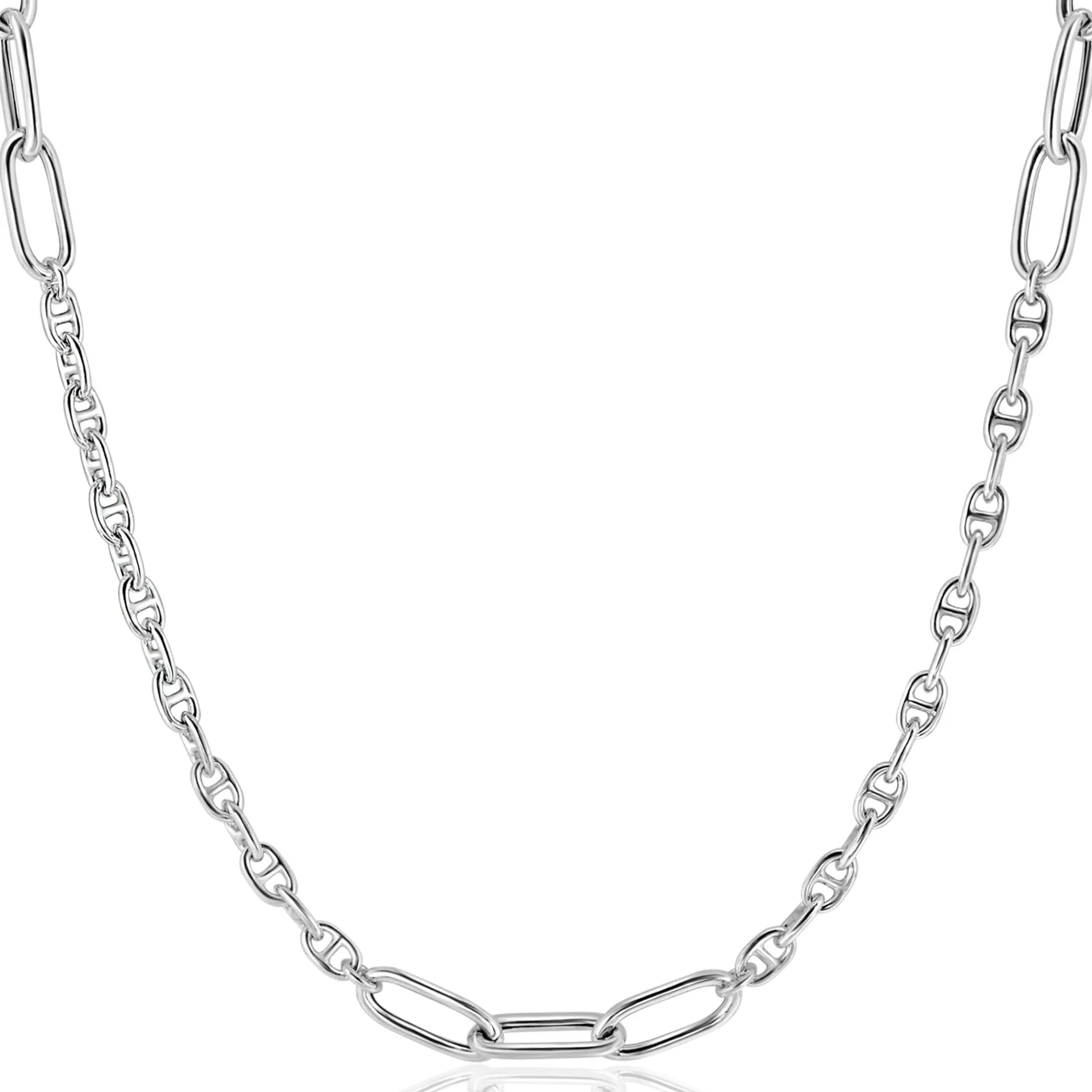 ZINZI zilveren marine schakel ketting, gecombineerd met grotere ovale schakels 42-45cm ZIC2413