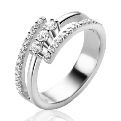 ZINZI zilveren multi-look ring (8mm breed) met 3 rijen, bezet met witte zirconia's ZIR2645