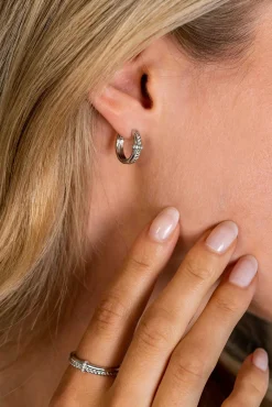 ZINZI zilveren multi-look oorringen 14mm glad gedraaide buis met witte zirconia's ZIO2324