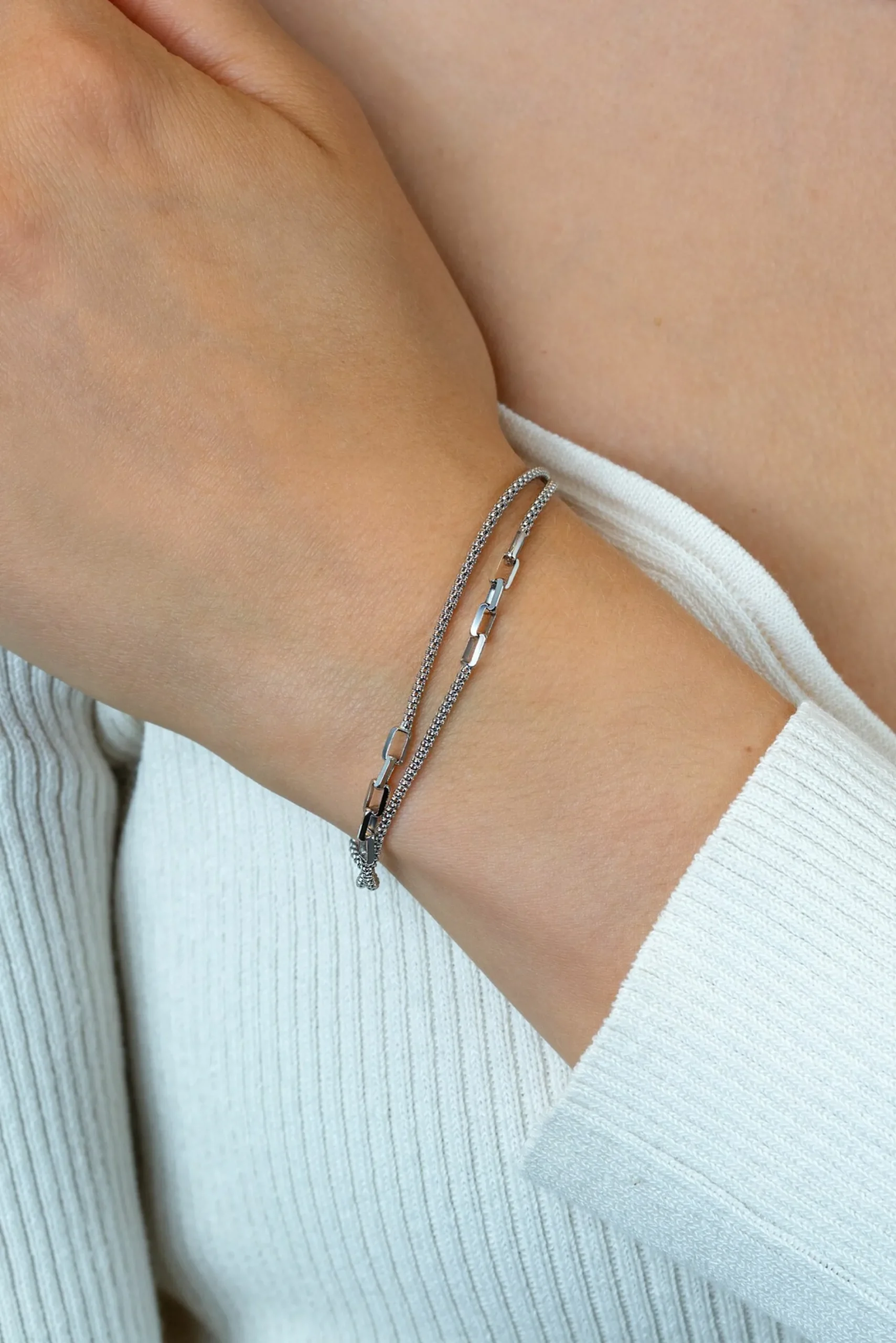 ZINZI zilveren multi-look armband (5,5mm breed) met popcornschakel en paperclip-schakels ZIA2709