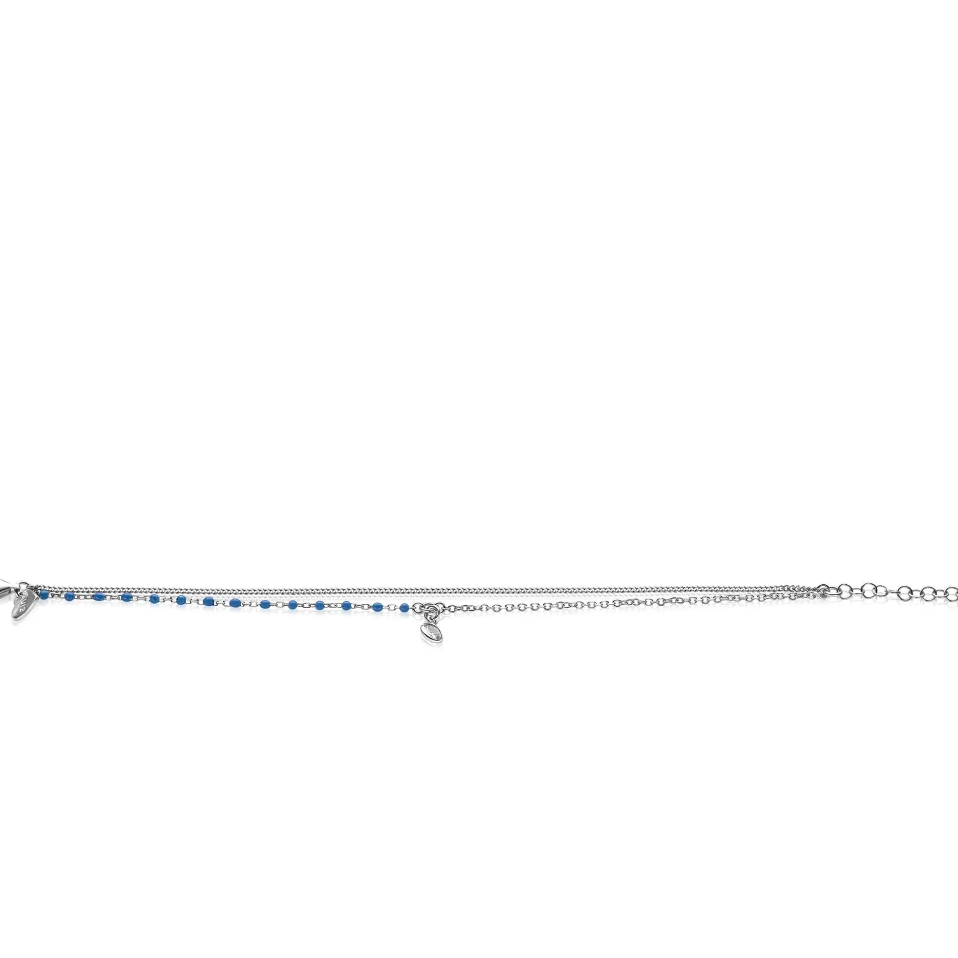 ZINZI zilveren multilook armband met gourmet en jasseron schakels, ronde zetting met witte zirconia en blauwe bolletjes 16,5-19,5cm ZIA2529