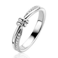 ZINZI zilveren multi-look ring (4mm breed) met knoop, bezet met witte zirkonia's ZIR2680