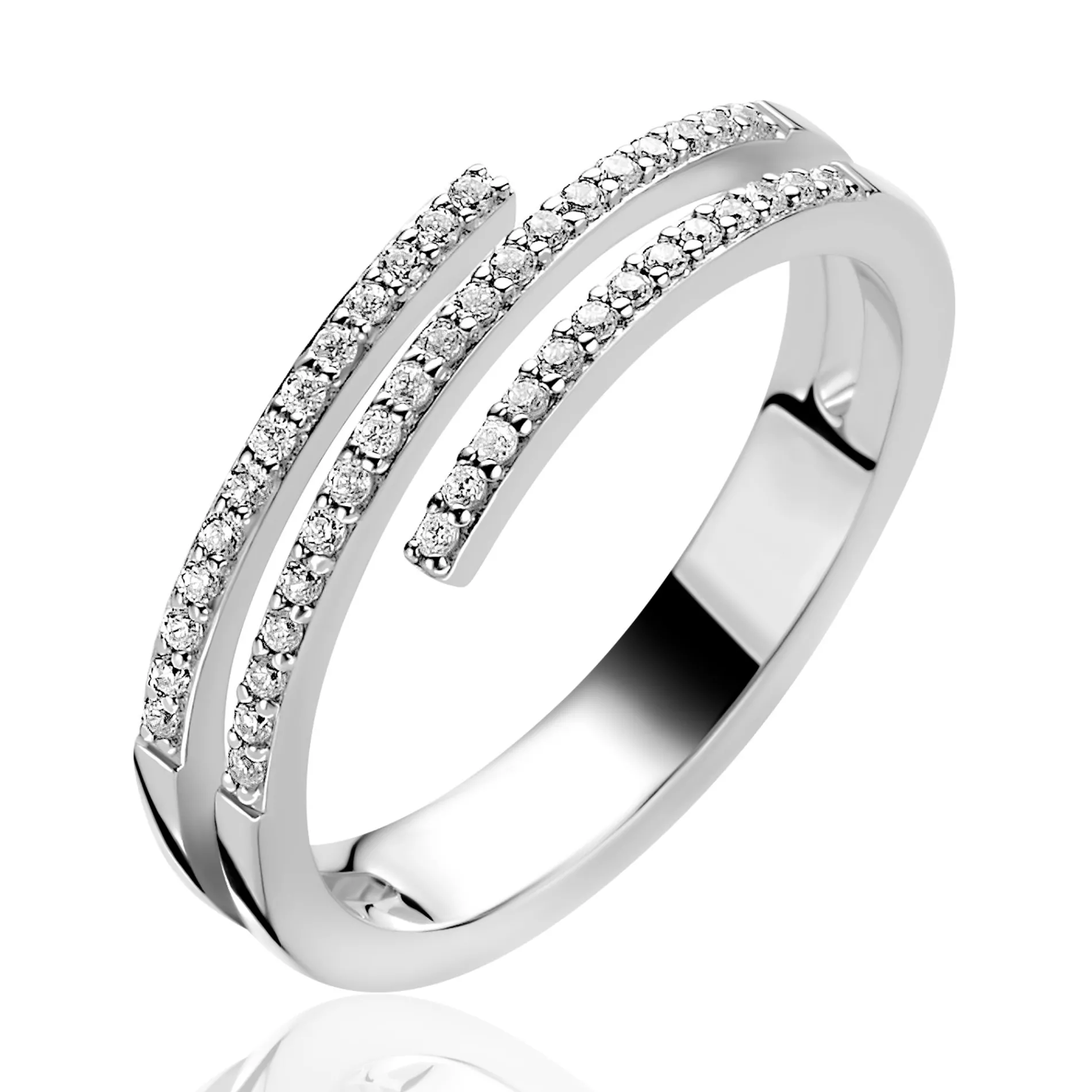 ZINZI zilveren multi-look ring (6mm breed) met 3 banen bezet met witte zirkonia’s ZIR2727
