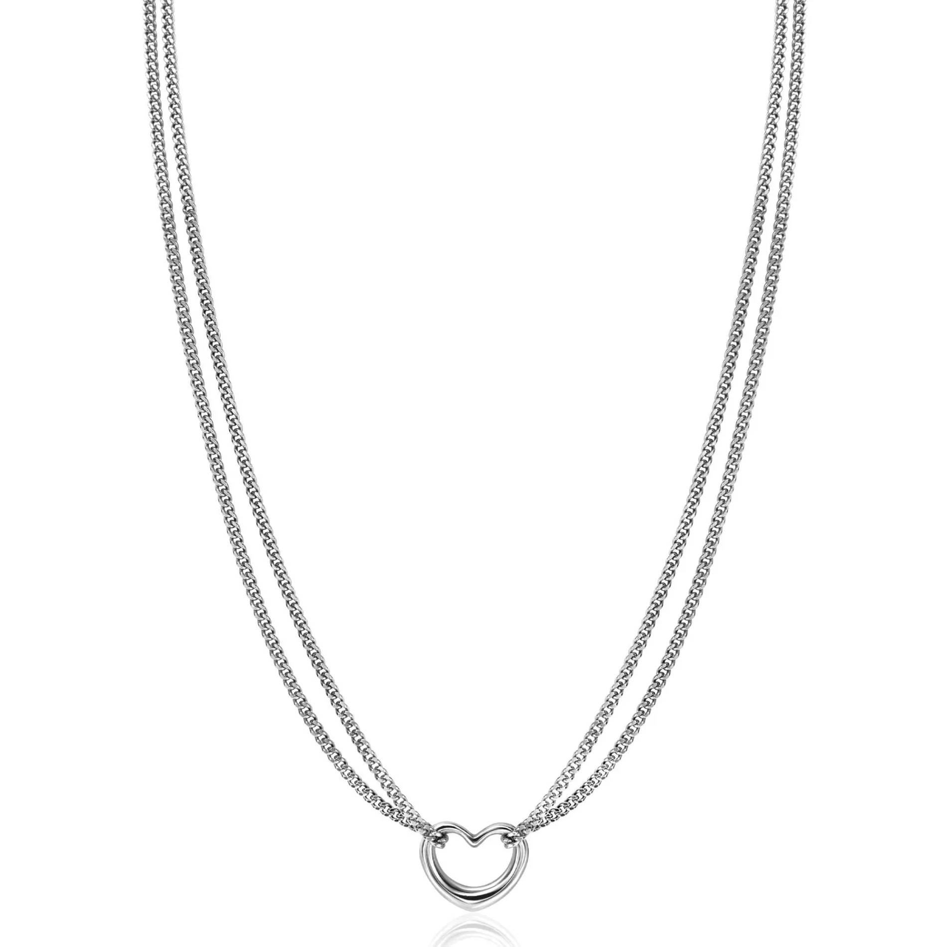 ZINZI zilveren multilook ketting met gourmet schakels en open hart 40-43cm ZIC2516
