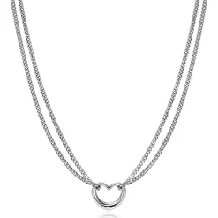 ZINZI zilveren multilook ketting met gourmet schakels en open hart 40-43cm ZIC2516