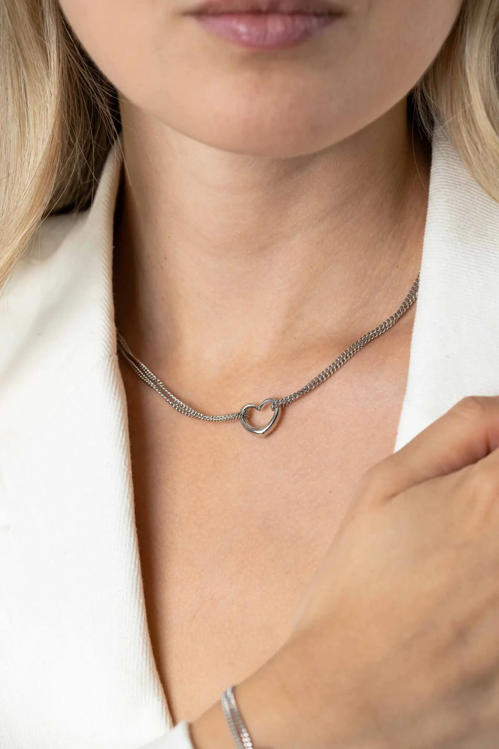 ZINZI zilveren multilook ketting met gourmet schakels en open hart 40-43cm ZIC2516