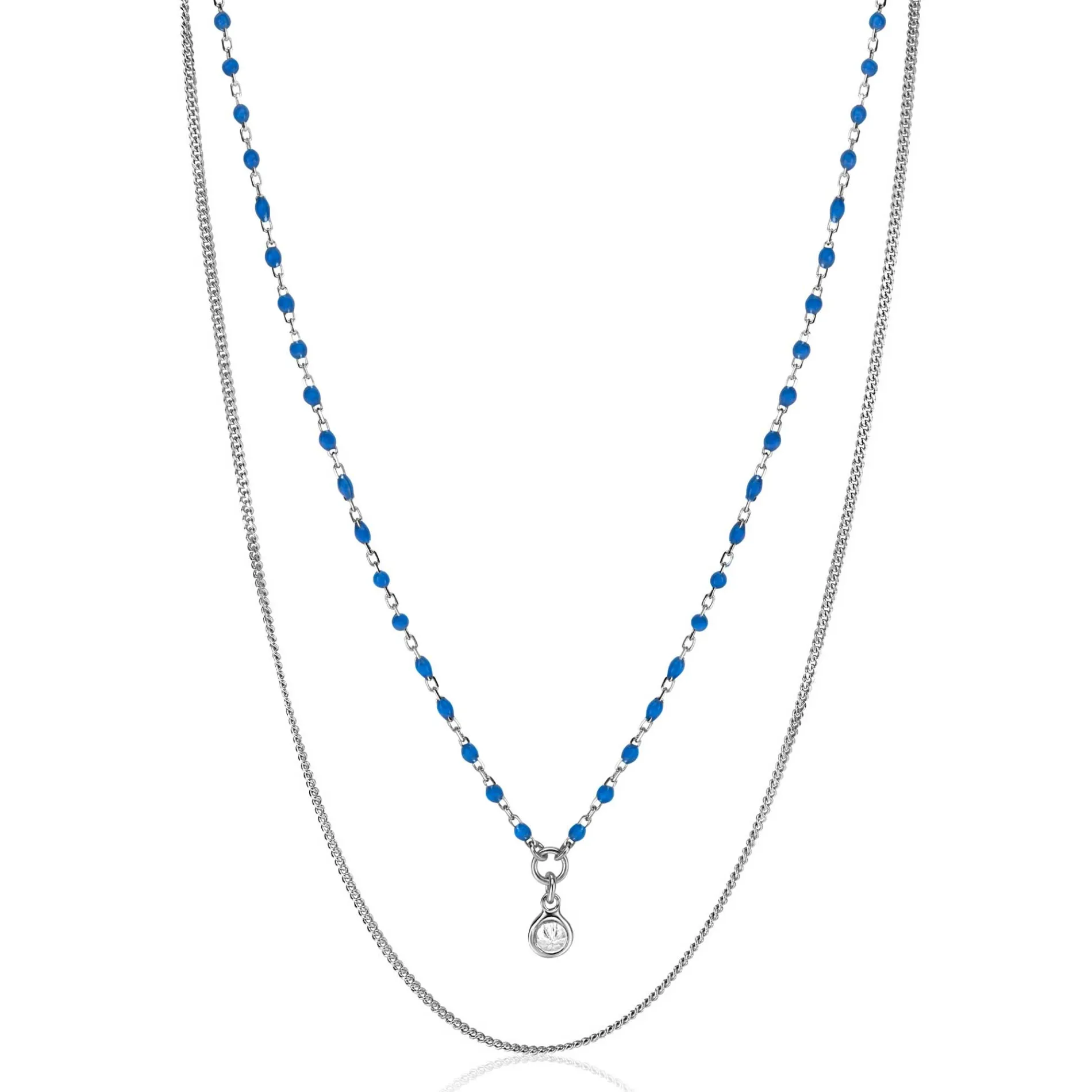 ZINZI zilveren multilook ketting met gourmet en blauwe bolletjes schakels, ronde zetting met witte zirconia 42-45cm ZIC2529