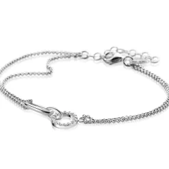ZINZI zilveren multi-look armband met twee kettinkjes, verbonden aan een ovale schakel en open rondje bezet met witte zirconia's 17-20cm ZIA2463