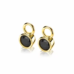 ZINZI zilveren oorbedels 14K geelverguld 7mm rond zwart ZICH1486YZ (zonder oorringen)