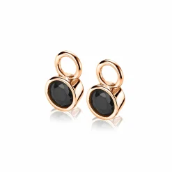 ZINZI zilveren oorbedels rosé verguld 7mm rond zwart ZICH1486N (zonder oorringen)