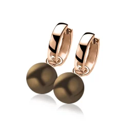 ZINZI zilveren oorbedels rosé verguld bruine parel ZICH266RB. (zonder oorringen).