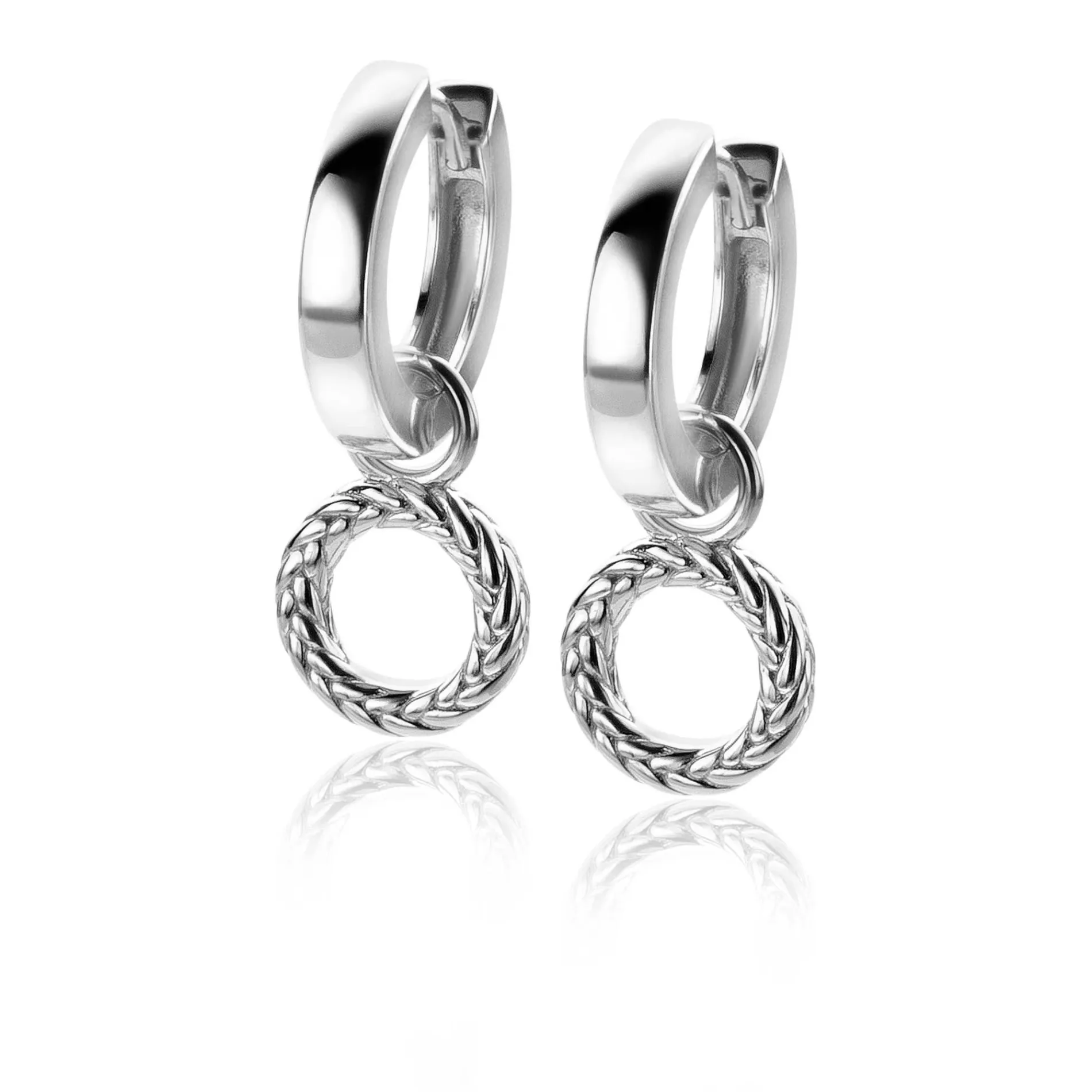 ZINZI zilveren oorbedels rond met touw-effect 10mm ZICH2246 (zonder oorringen)