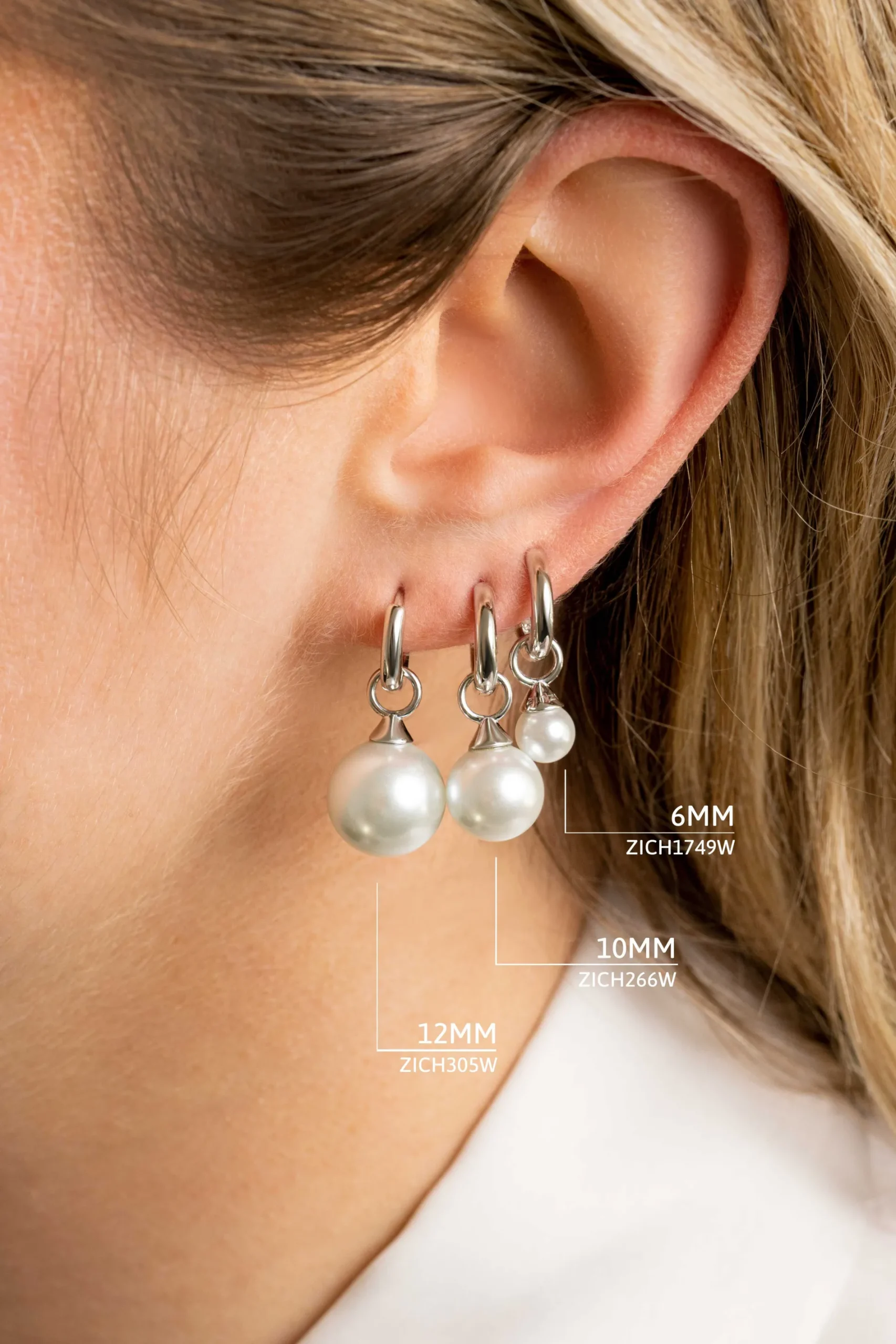 ZINZI zilveren oorbedels parel wit 12mm ZICH305W (zonder oorringen)