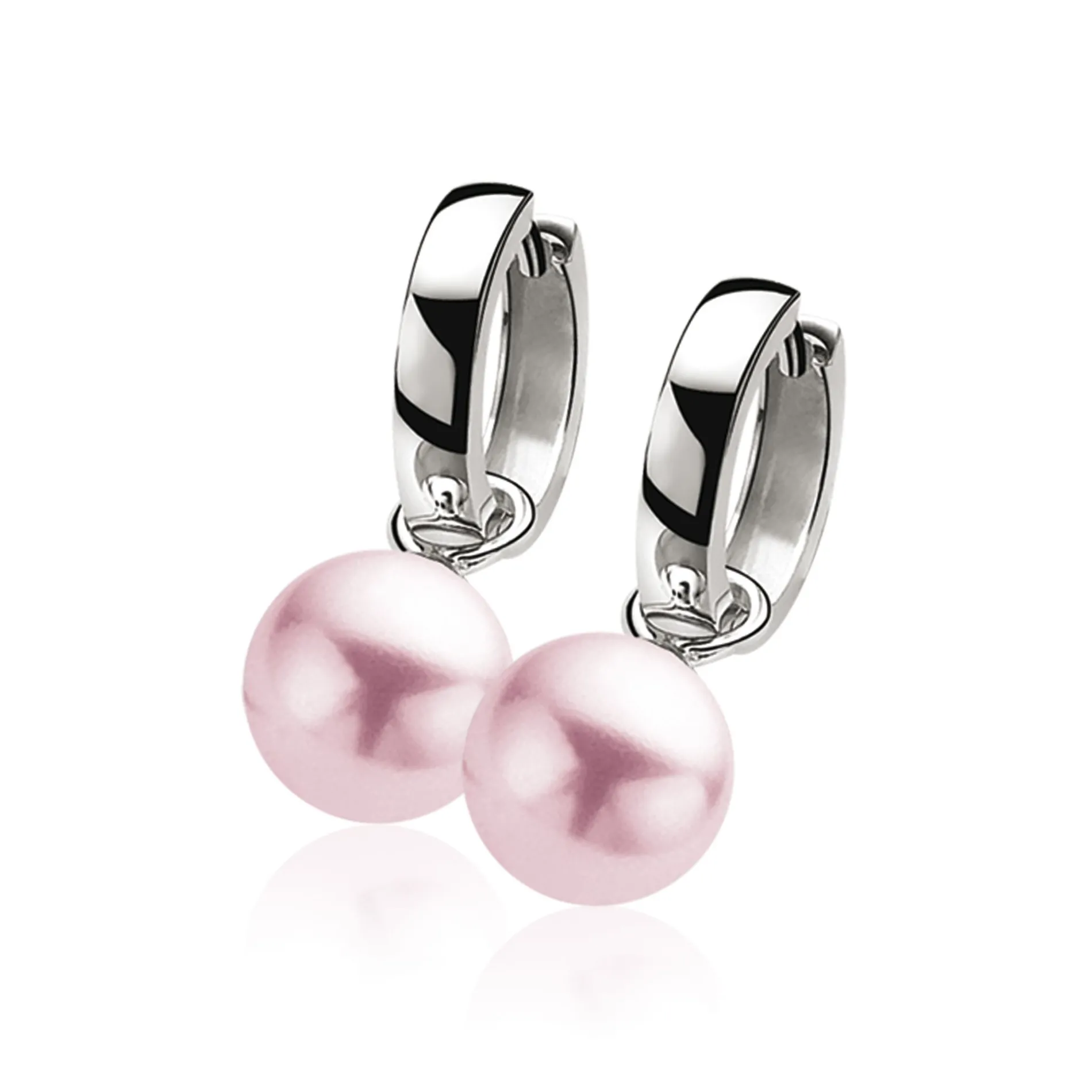 ZINZI zilveren oorbedels parel roze ZICH266R (zonder oorringen)