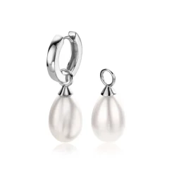 ZINZI zilveren oorbedels parel peervorm 15mm wit ZICH355W (zonder oorringen)