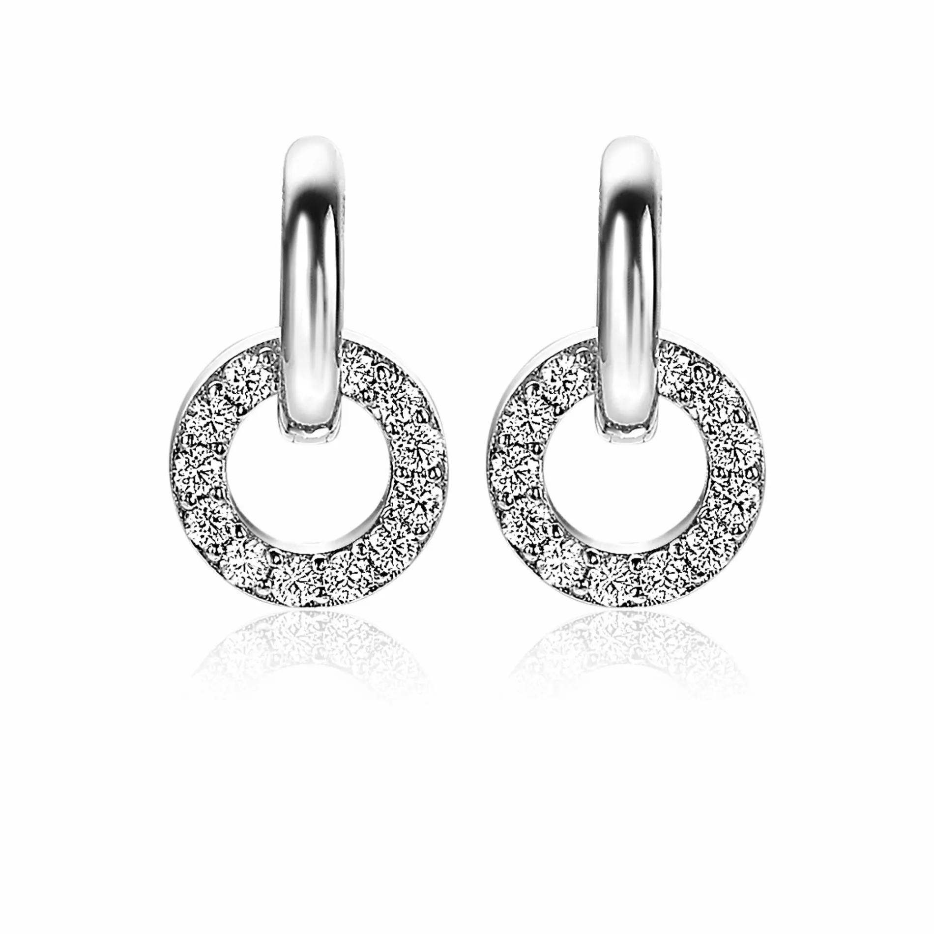 ZINZI zilveren oorbedels 10mm cirkel witte zirconia's ZICH2155 (zonder oorringen)