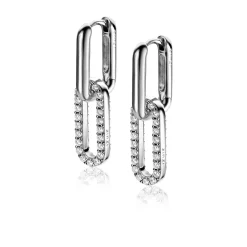 ZINZI zilveren oorbedels 20mm ovale vorm witte zirconia's ZICH2156 (zonder oorringen)