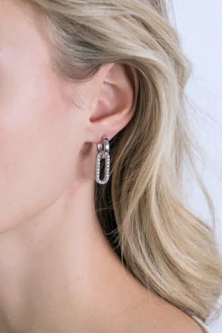 ZINZI zilveren oorbedels 20mm ovale vorm witte zirconia's ZICH2156 (zonder oorringen)