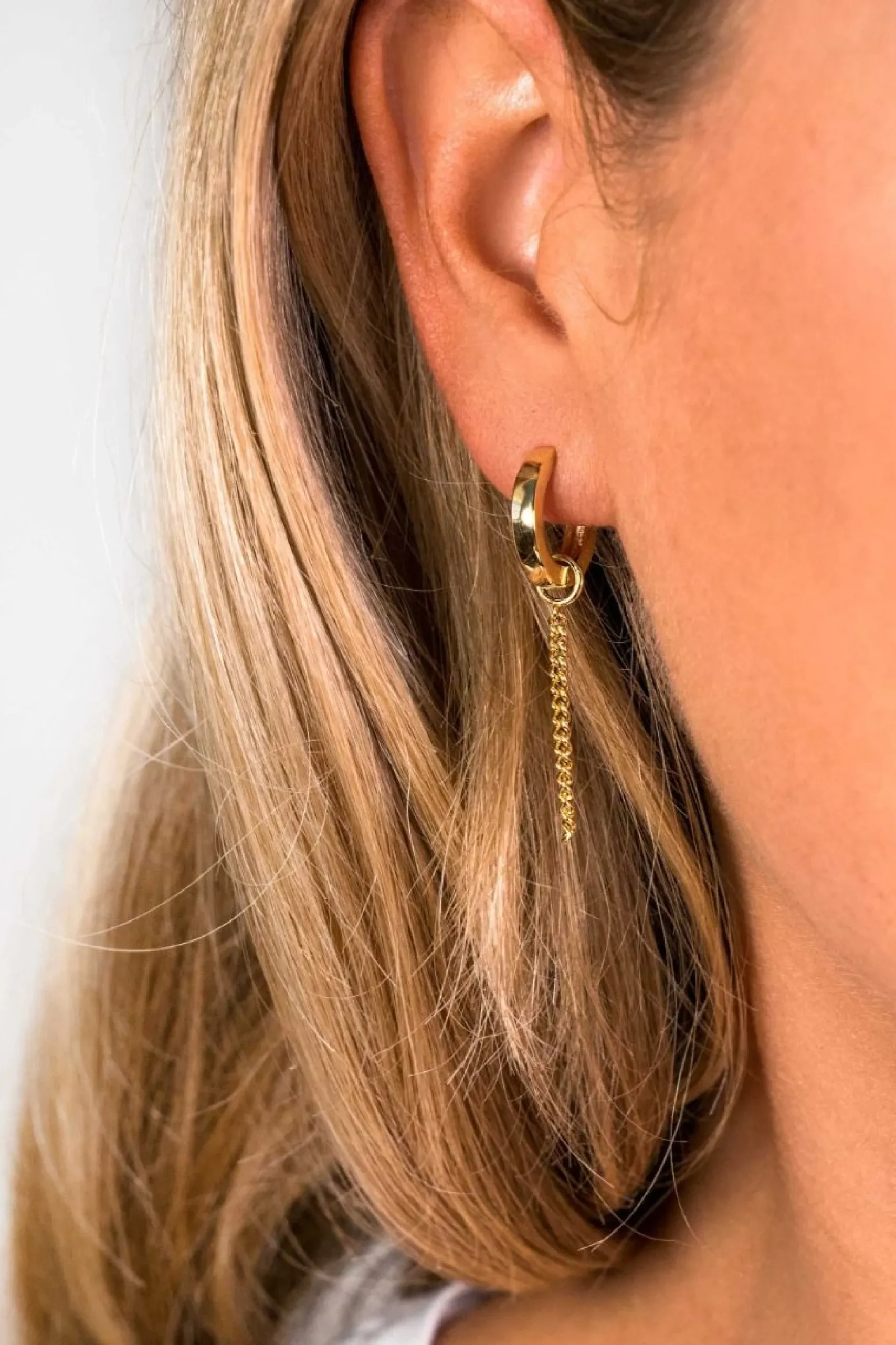 ZINZI zilveren oorbedels geel verguld gourmet ketting 30mm ZICH1694G (zonder oorringen)