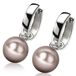 ZINZI zilveren oorbedels parel rond champagne 10mm ZICH266C (zonder oorringen)