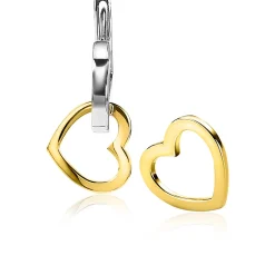 ZINZI zilveren oorbedels 14K geel verguld 12mm open harten ZICH2197G (zonder oorringen)