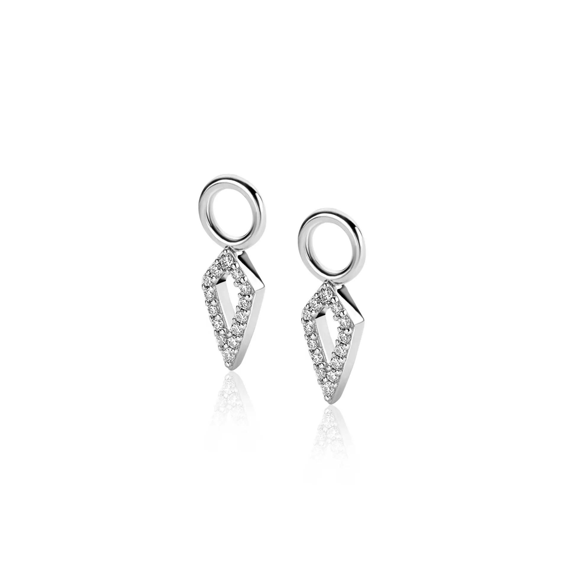 ZINZI zilveren oorbedels in vliegervorm bezet met witte zirconia's 15mm ZICH2497 (zonder oorringen)
