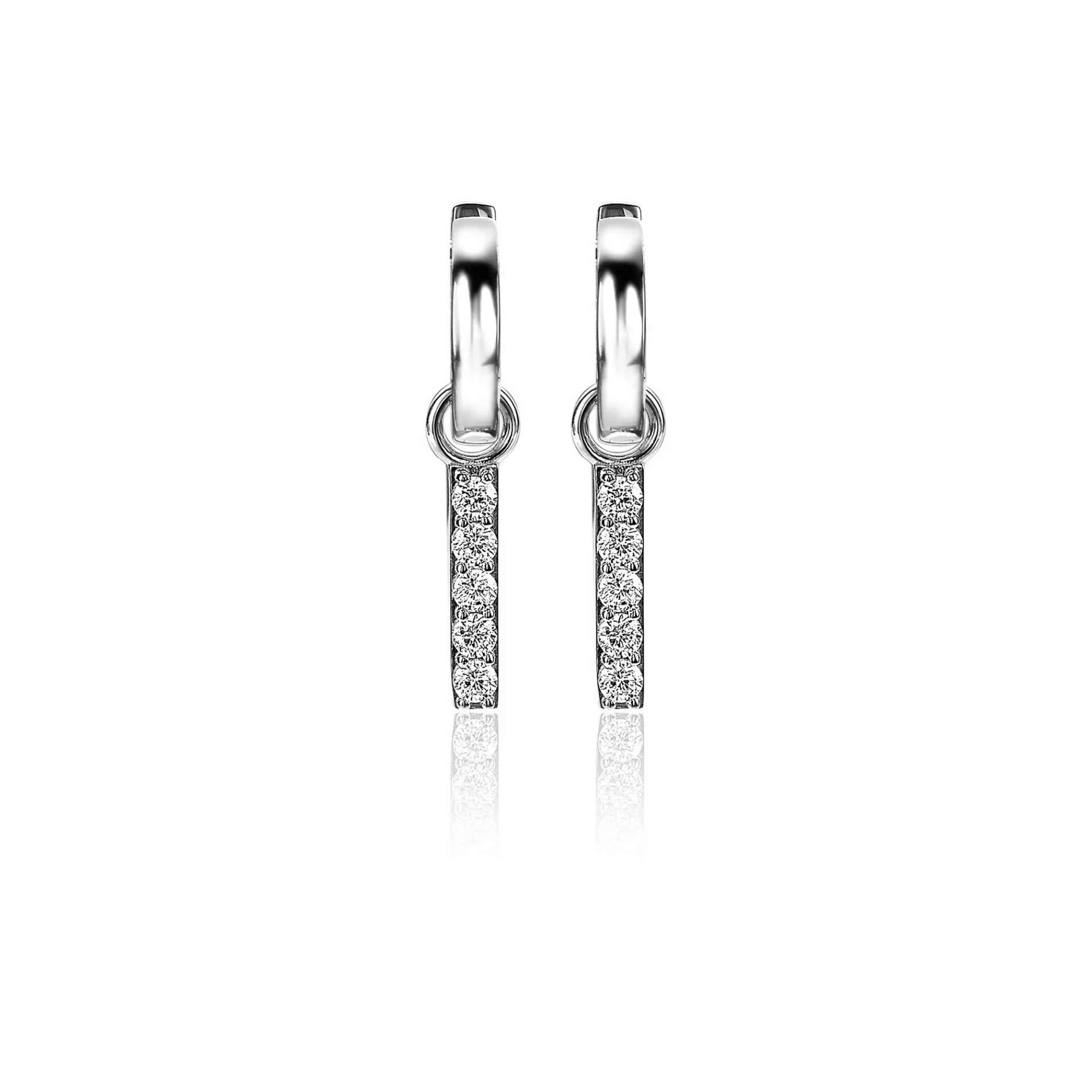 ZINZI zilveren oorbedels 21,5 mm staafje zirconia ZICH2142. (zonder oorringen).