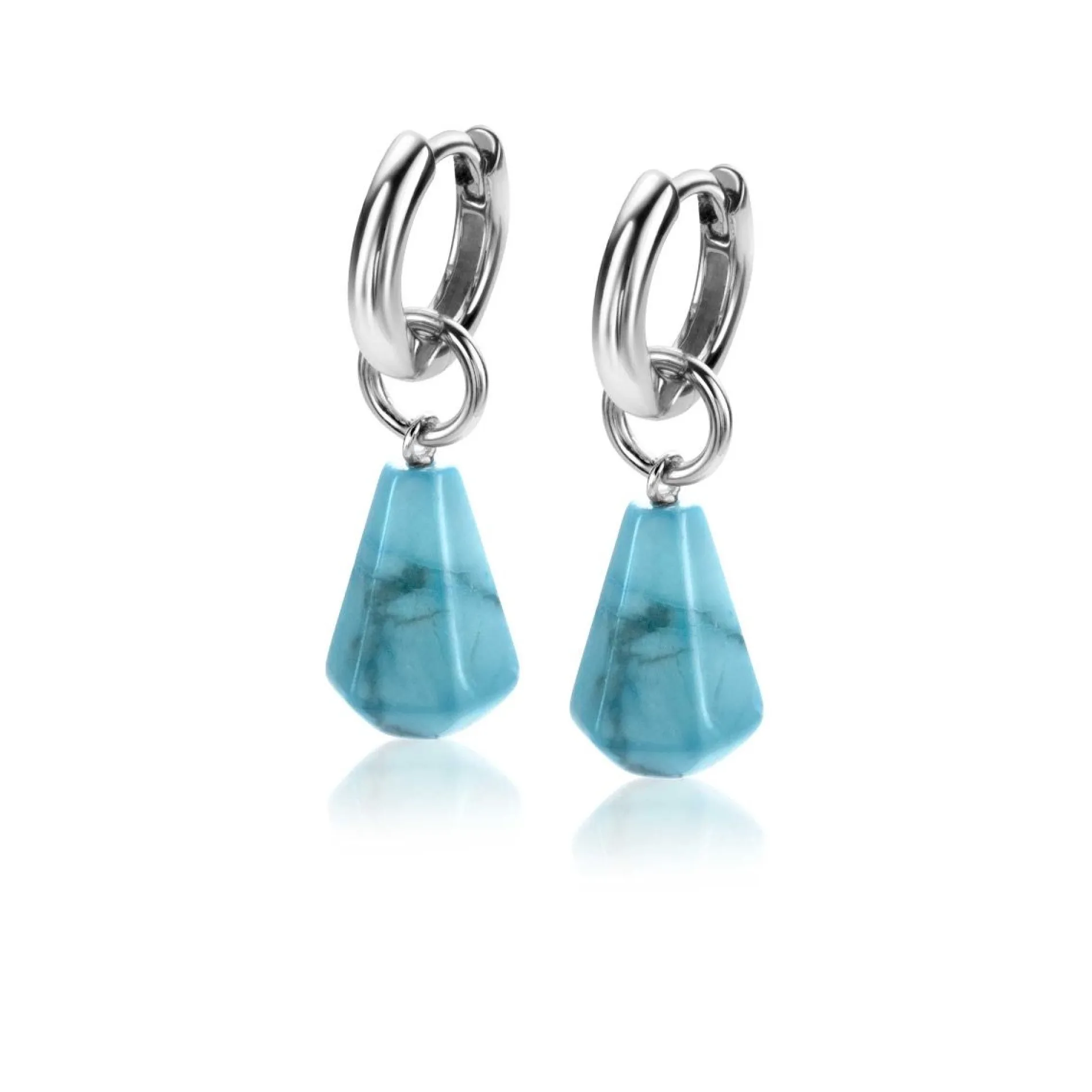 ZINZI zilveren oorbedels in kegelvorm met turquoise howliet edelstenen 8mm ZICH2256T (zonder oorringen)