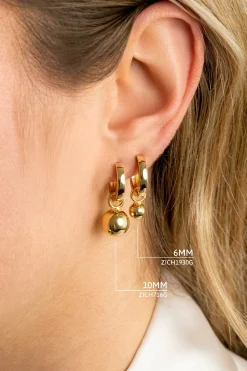 ZINZI zilveren oorbedels geel verguld bol 10mm ZICH716G (zonder oorringen)