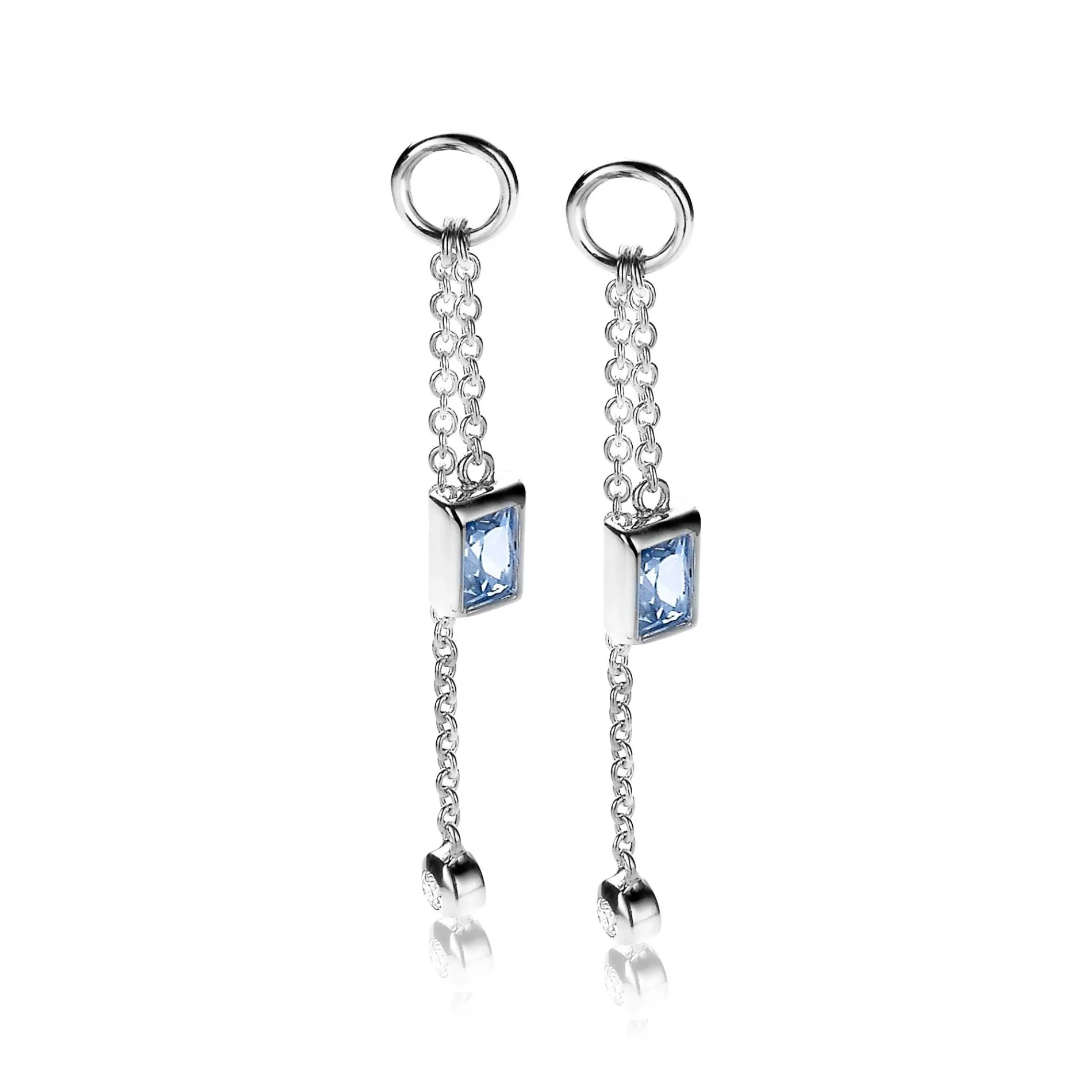 ZINZI zilveren oorbedels met kettinkjes 38mm blauw wit ZICH2022B (zonder oorringen)
