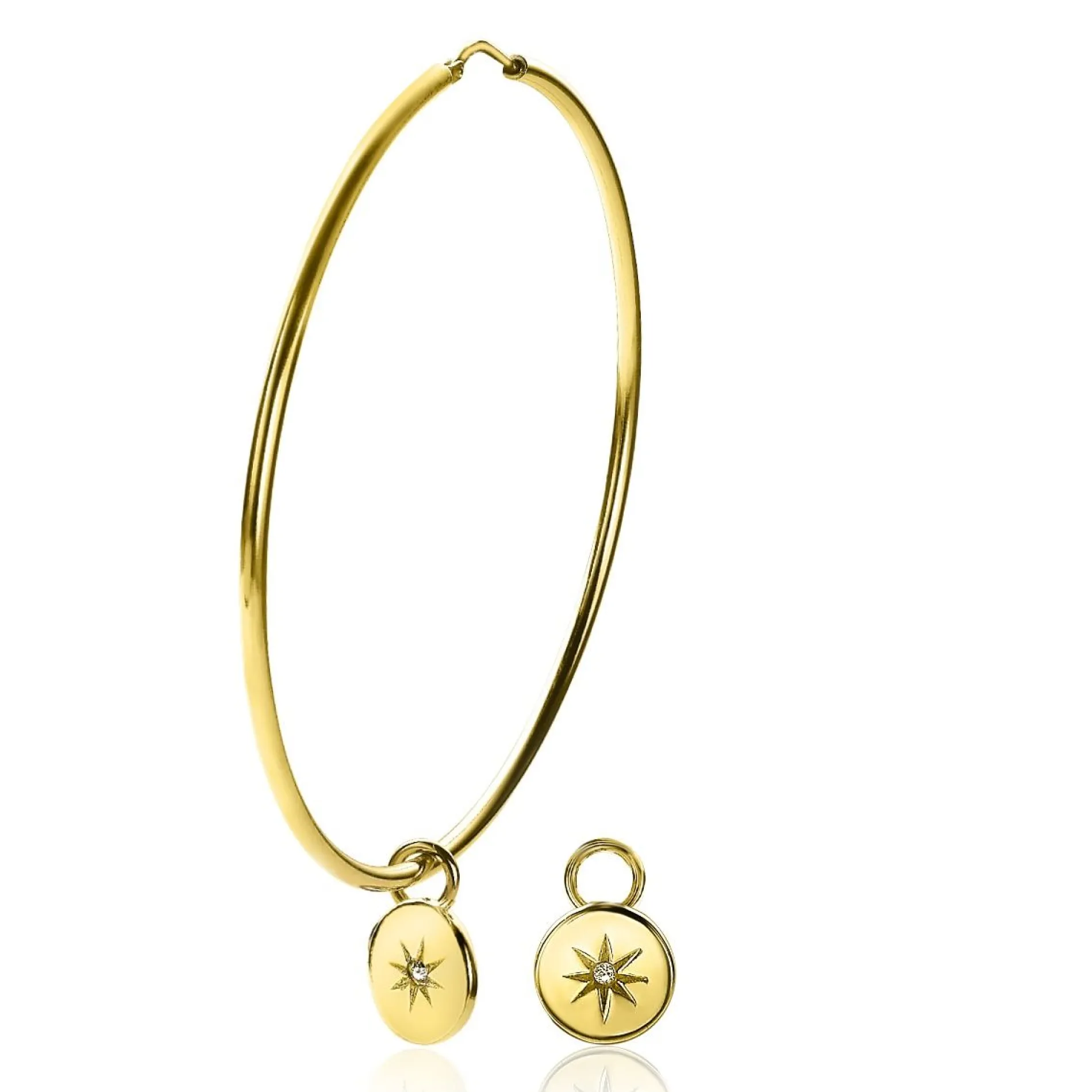 ZINZI zilveren oorbedels 14K geel verguld rond 10mm zon witte zirconia ZICH1994G (zonder oorringen)